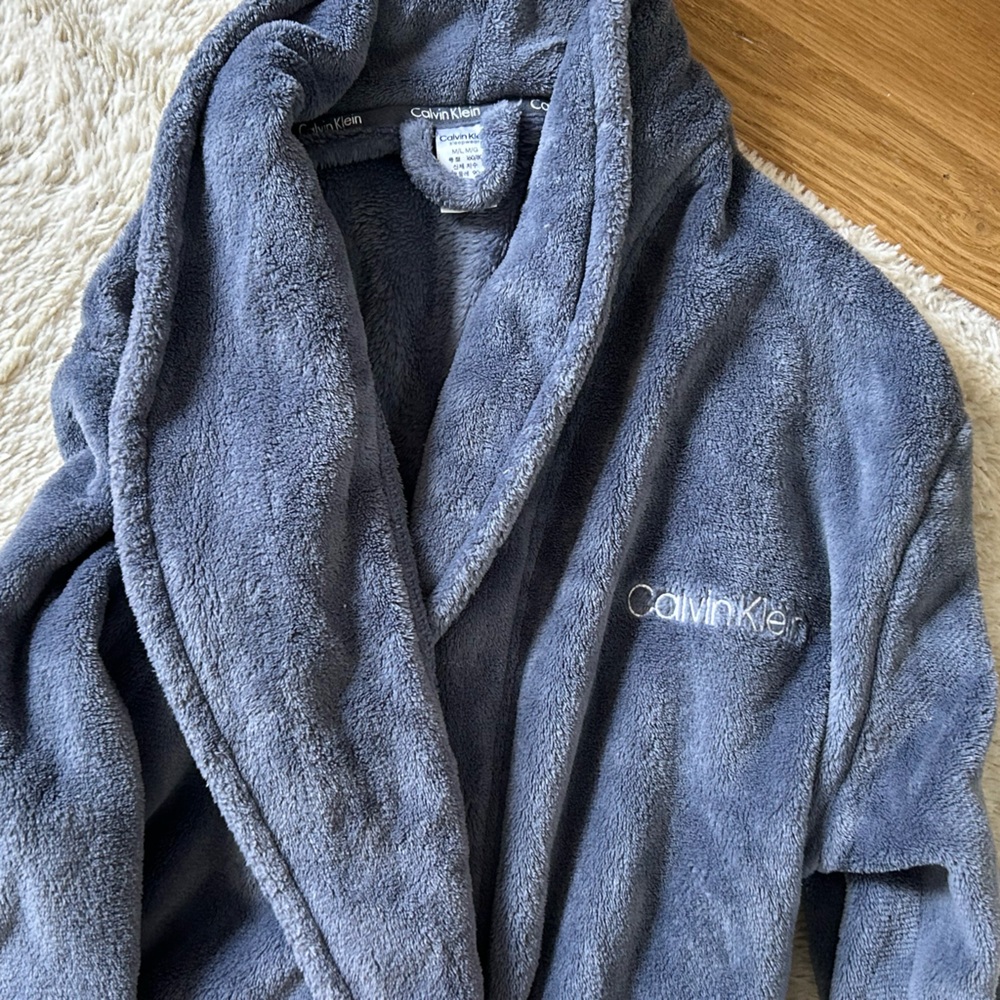 Calvin Klein Plush Robe in Slate Blue Gray